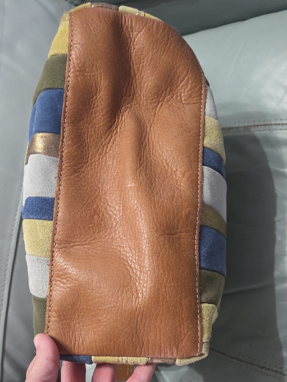 Patchwork Stripe Shoulder Bag in Blue, Green, Gold & Gray - Suede By Fossil - Picture 5 of 8
